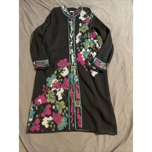 J.Jill Duster Black Floral Long Art To Wear Sweater Tapestry Sz XL Boho Western